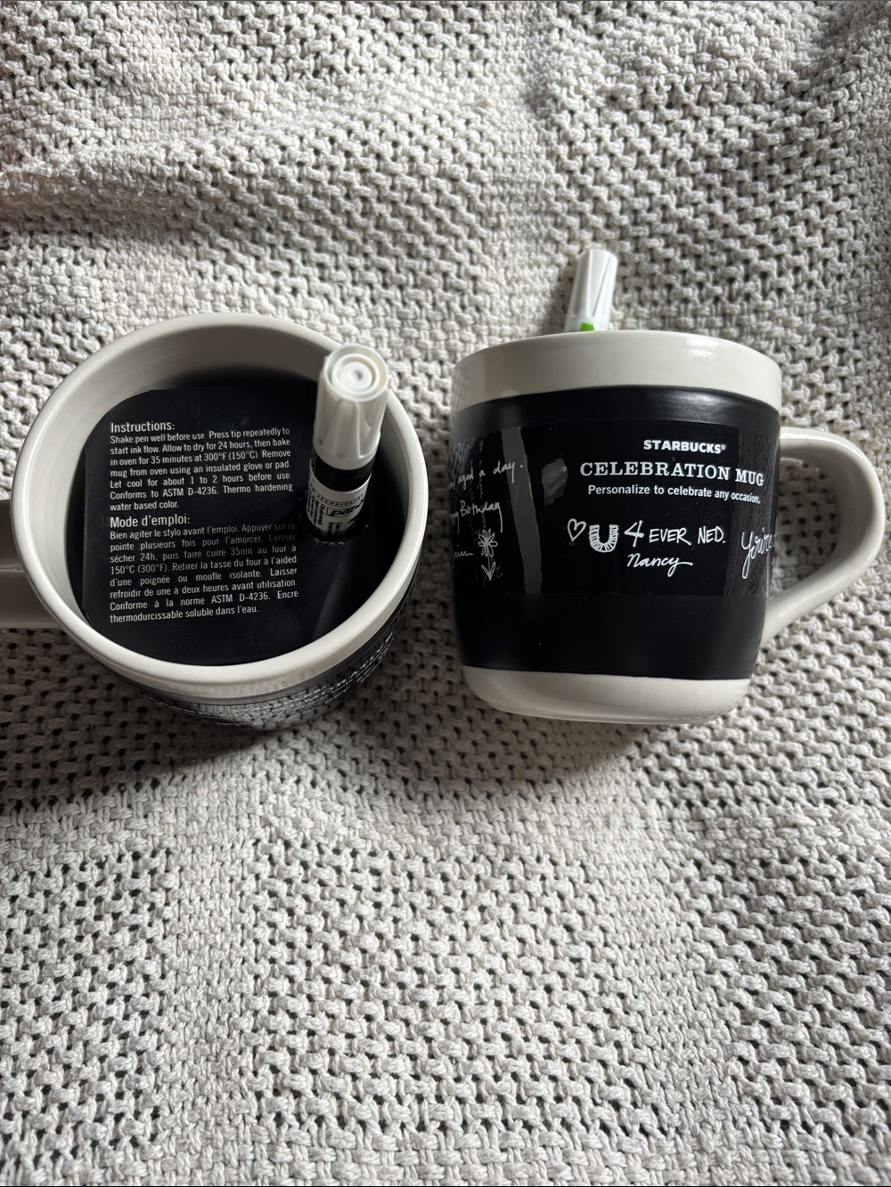 Starbucks Black & White Celebration Mugs with Lids (two mugs)